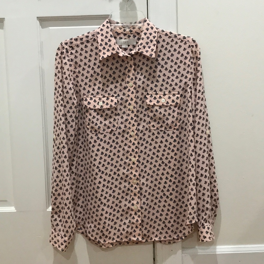 LOFT Pink Patterned Long Sleeve Blouse